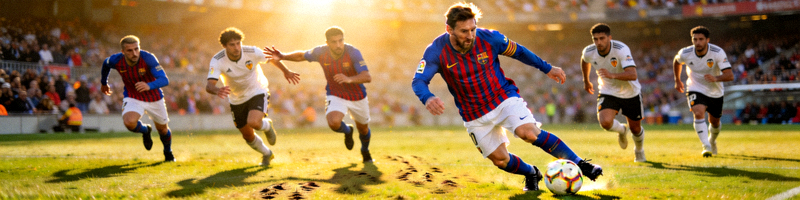 西甲联赛中梅西连过五人后轻松推射破门的经典画面，展现极致的个人技巧